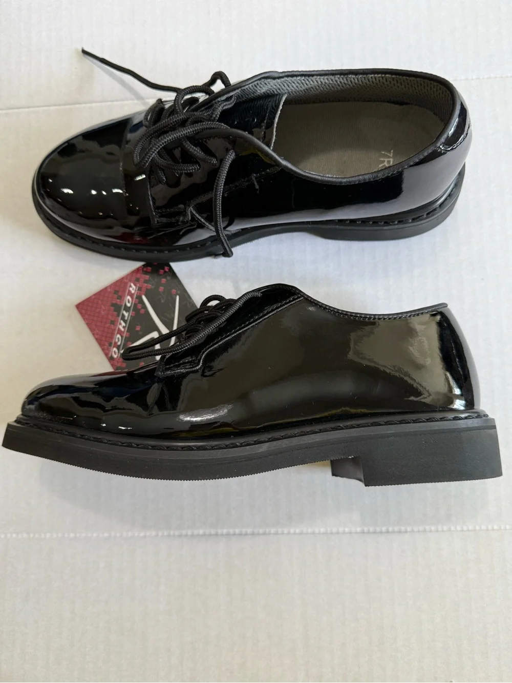 NWT Rothco Black Patent Lace Up Classic Oxfords Mens 7R- Womens 8.5- READ